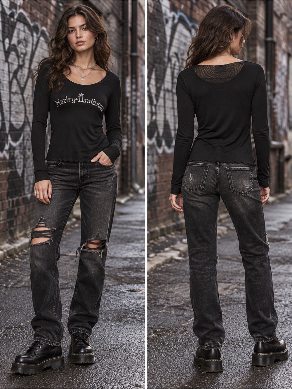 Harley-Davidson Long Sleeve Double Layer Mesh Top- Large